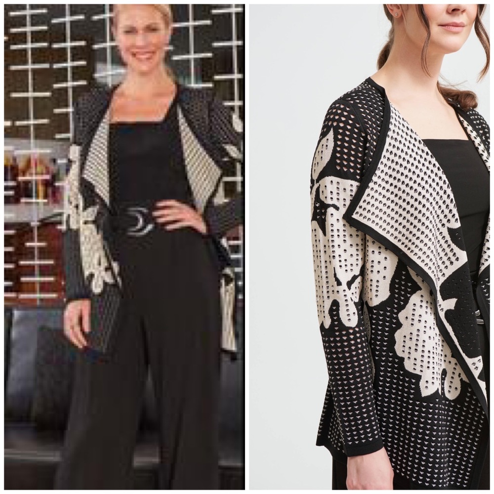 🎉HP🎉NWT🌸Gorgeous Shimmer Black and Cream Patter Long Knit Jacket - Picture 11 of 16